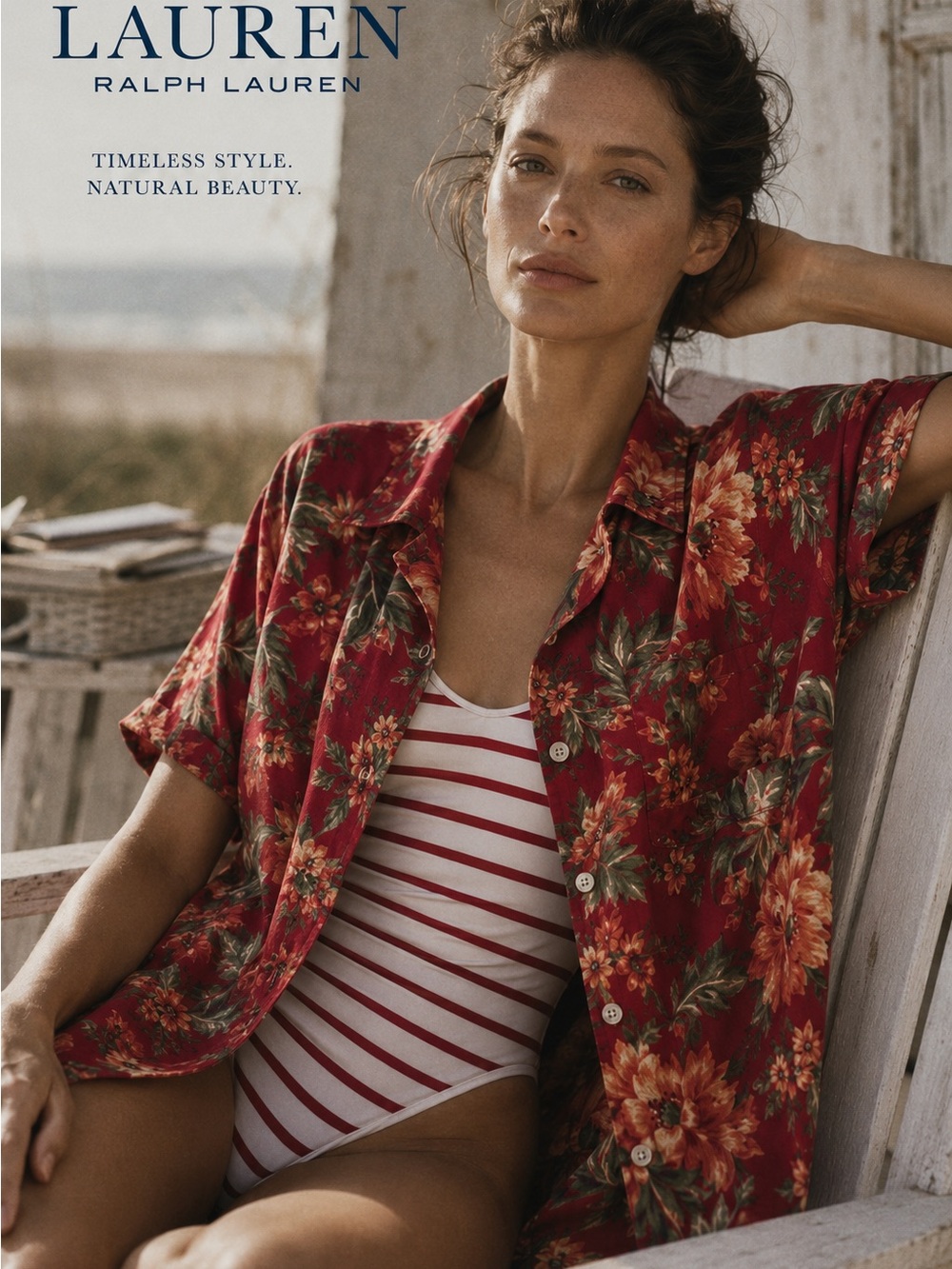 Lauren Ralph Lauren Red Floral Short-Sleeve Button Up Oversized Shirt